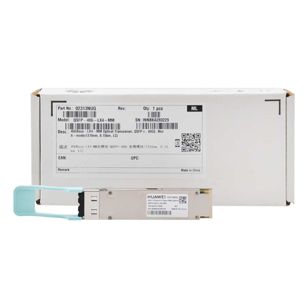 Huawei Original QSFP-40G-LX4-MM, INT, 40G 0.15KM QSFP+ for Huawei Switch, 02313NUG